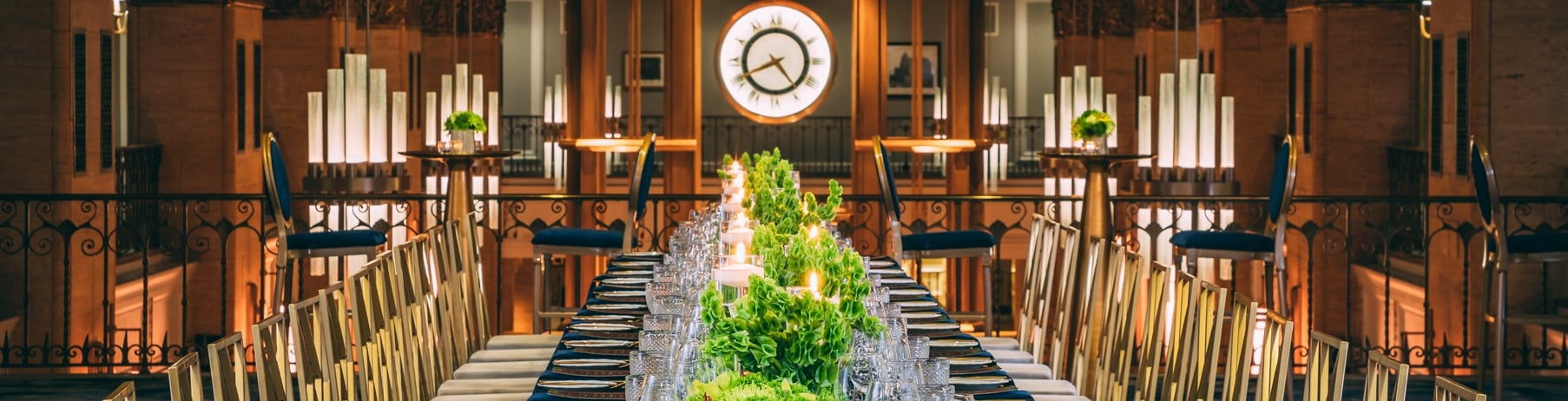 An elegant conference dinner set up at Fairmont Royal York Hotel in Toronto.
