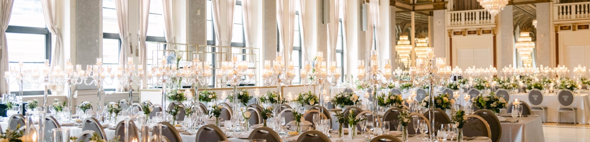 A large banquet hall set up for a wedding at Fairmont Royal York in Toronto.