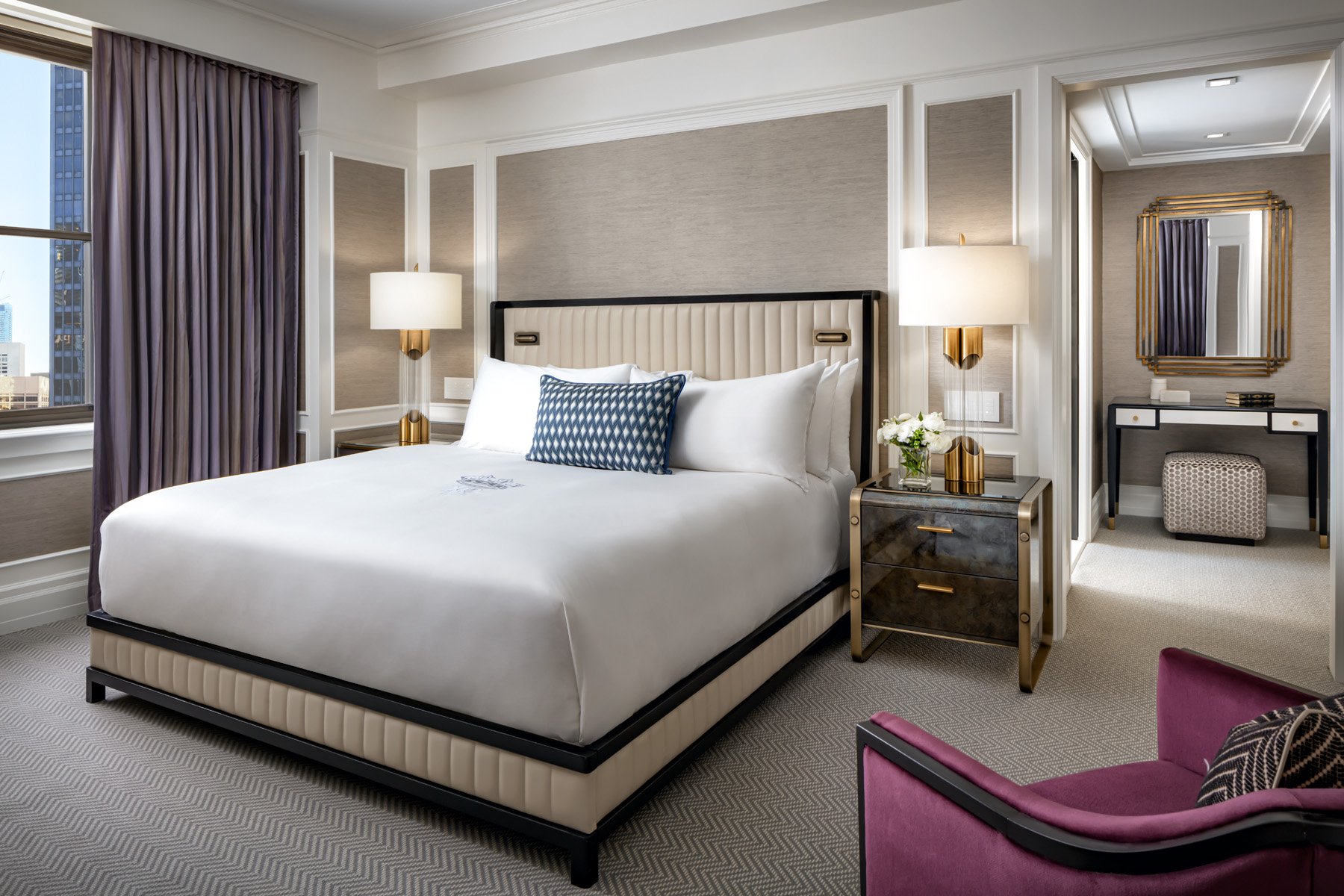 The Crown Suite bedroom at Fairmont Royal York Hotel in downtown Toronto.